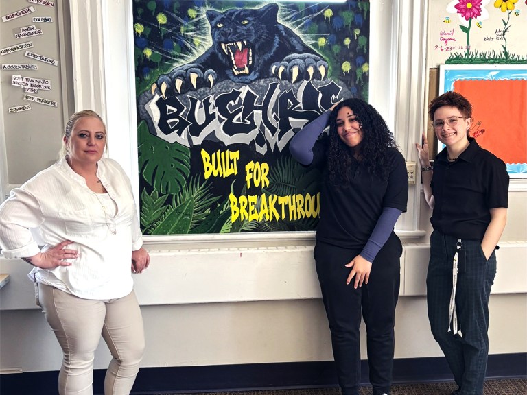 Student artwork panel featuring black panther for Buehrle Academy mural