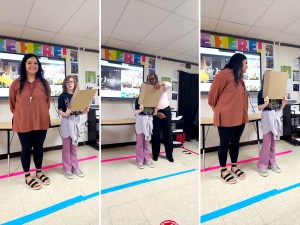 Student speaking during classroom presentation at Sierra School