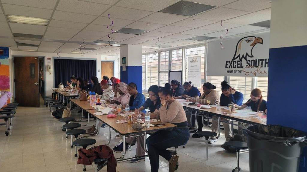 Students and parents participating in bingo activity together