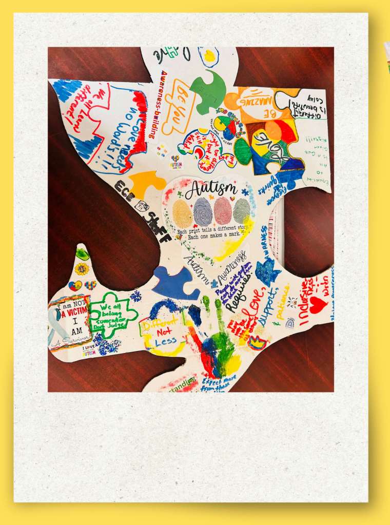 Colorful student artwork representing autism awareness and inclusion