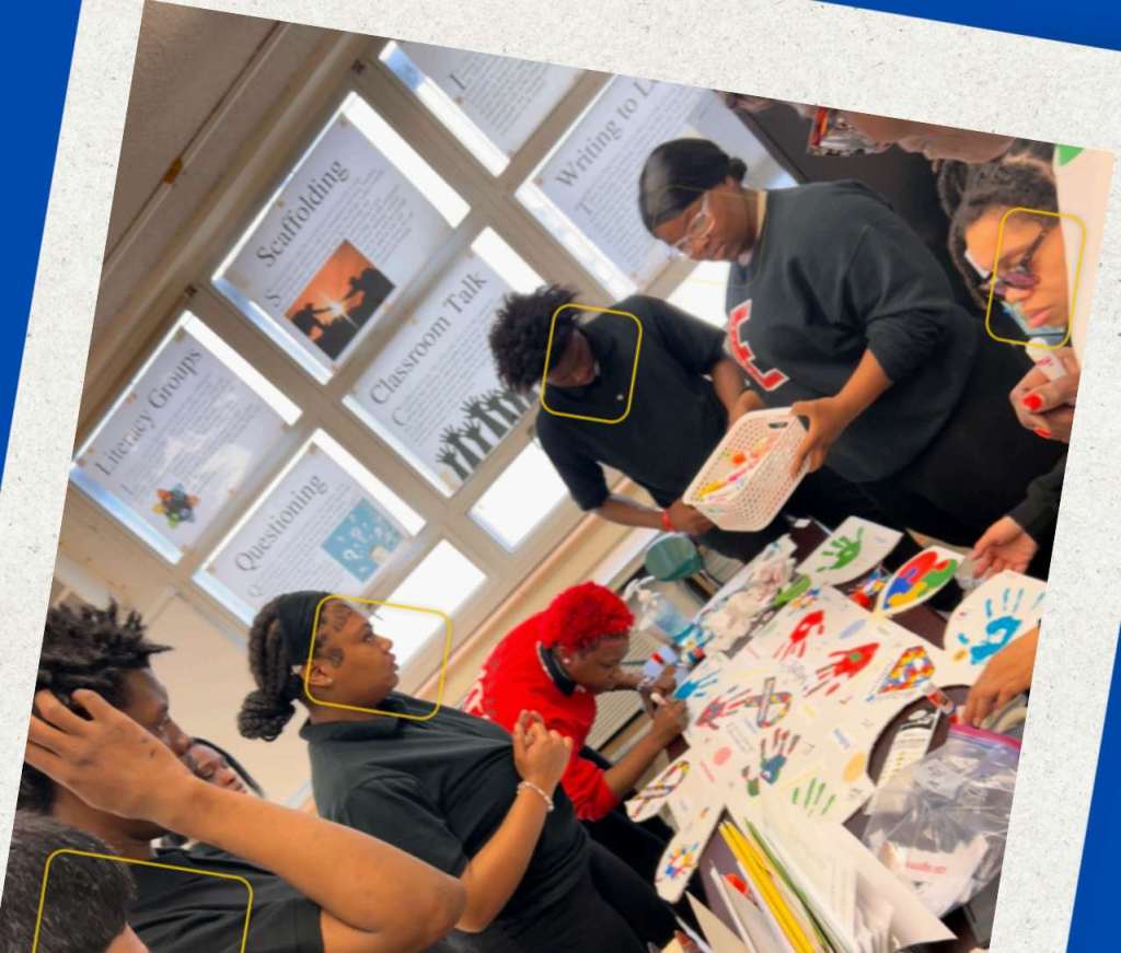 Students taking part in schoolwide Autism Awareness Month celebration