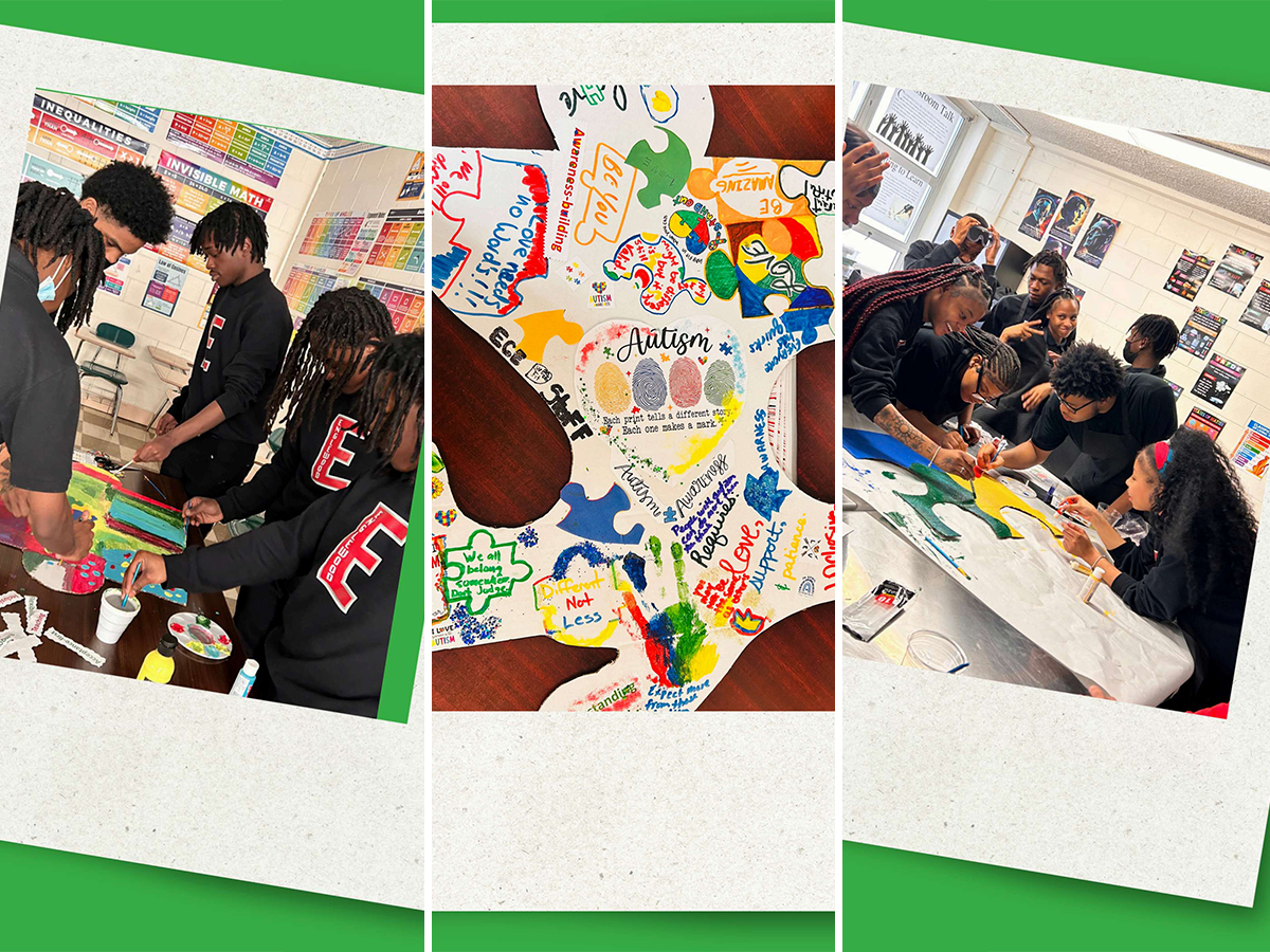 Collage of student artwork highlighting creativity and inclusion at Excel Academy