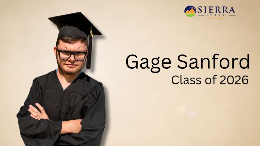 Gage Sanford, Class of 2026, poses in a graduation cap and gown during Sierra School of Gilbert's graduation celebration.