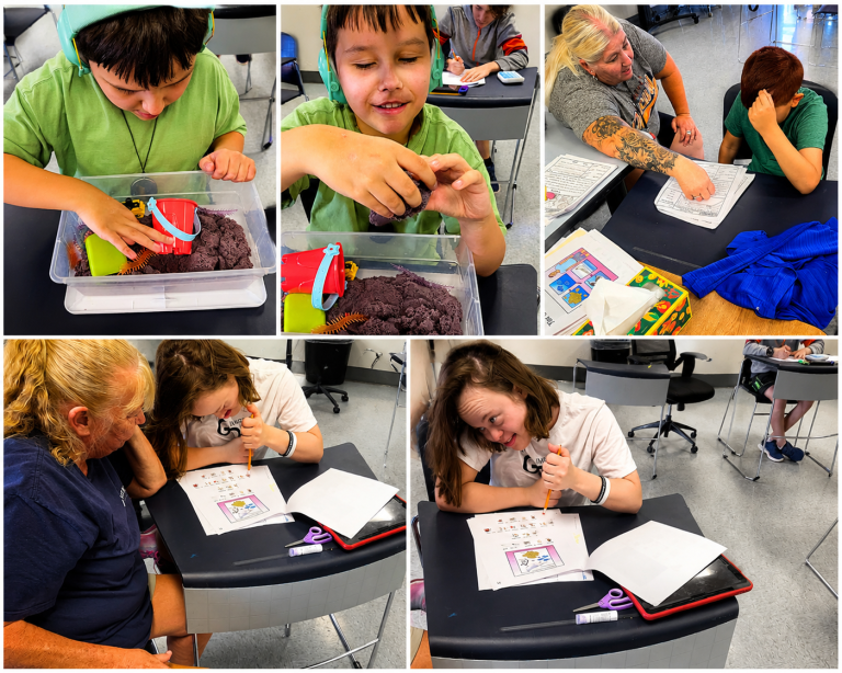 Students participate in hands-on ESY activities with sensory bins, worksheets and staff support at Sierra Schools of Arizona.