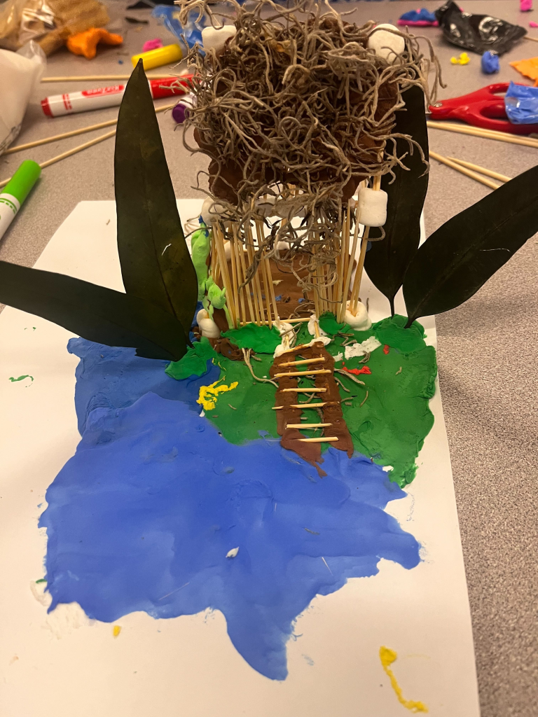 Student-created tiki hut project made with craft materials during the ESY Survivor Series at Sierra School of South Mountain.