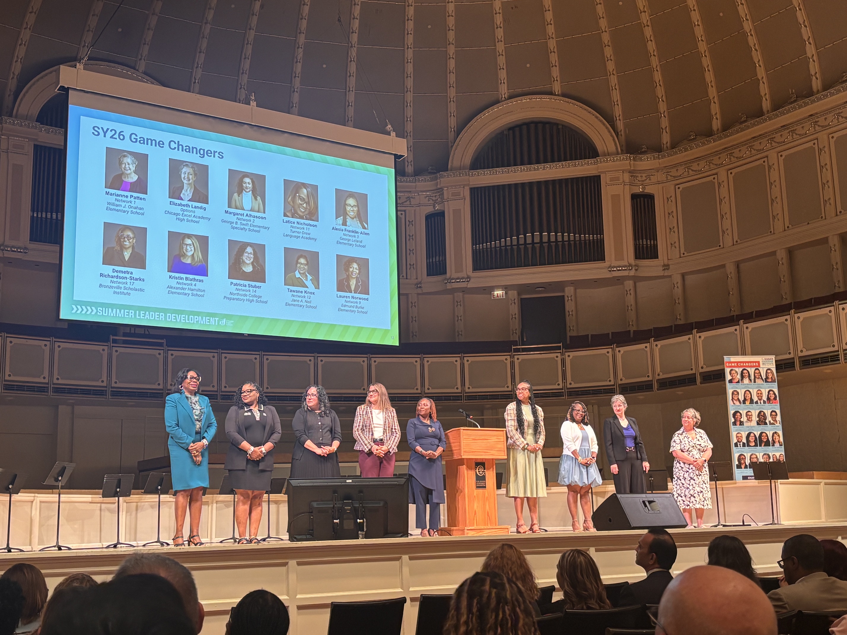 2026 CPS Game Changer honorees recognized on stage during the Chicago Public Schools leadership event.