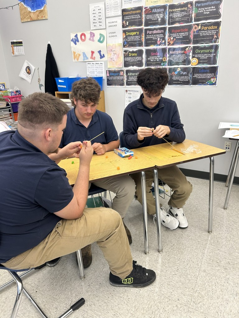 High Road students completing a hands-on classroom activity with building materials