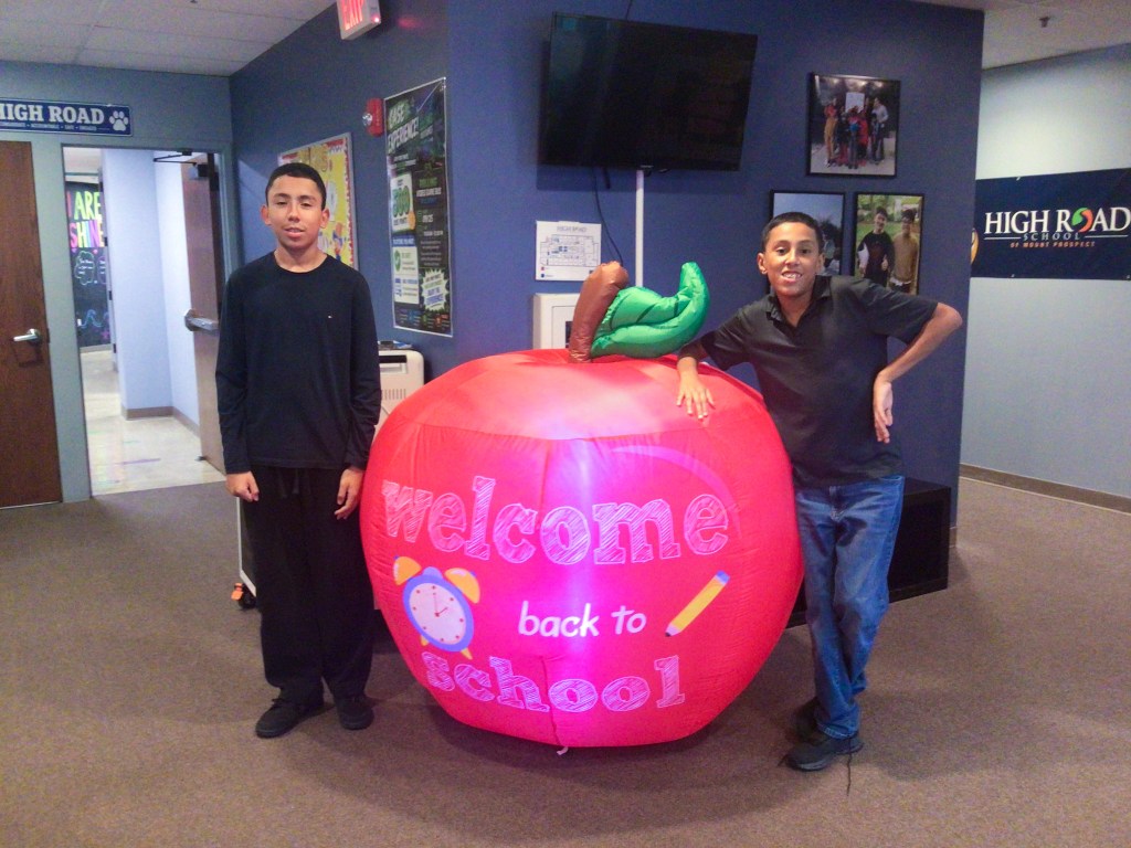 Students celebrating the new school year at High Road School of Mt. Prospect