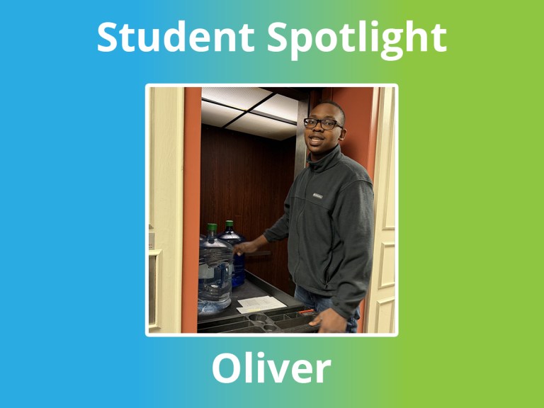 Oliver moving water containers as part of a transition skills activity at High Road School of Massachusetts.