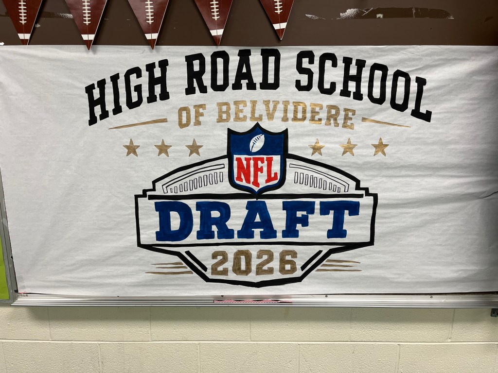 High Road School of Belvidere NFL Draft 2026 classroom display created for the school’s football curriculum.