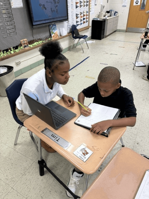 High Road School of Belvidere students working together during a classroom assignment.