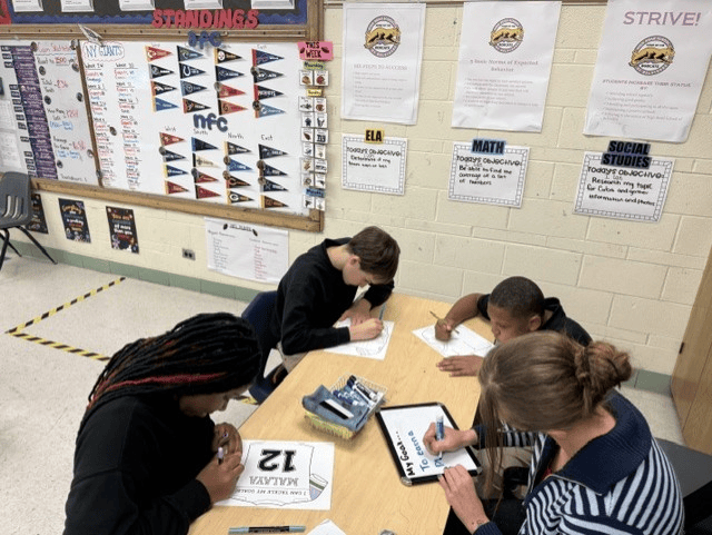 1. High Road School of Belvidere students completing an academic activity connected to the football curriculum.