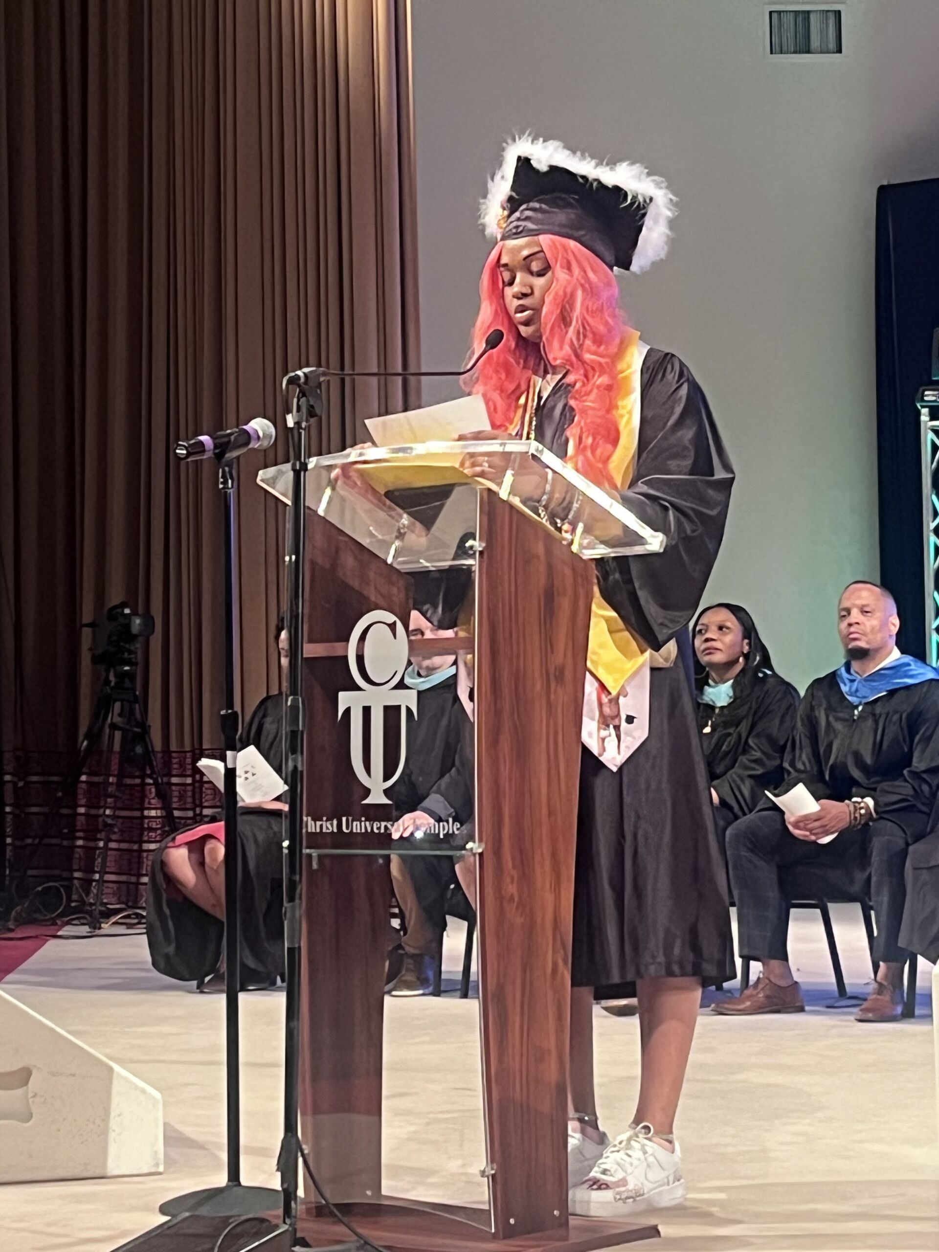 Tyra delivering her valedictorian speech